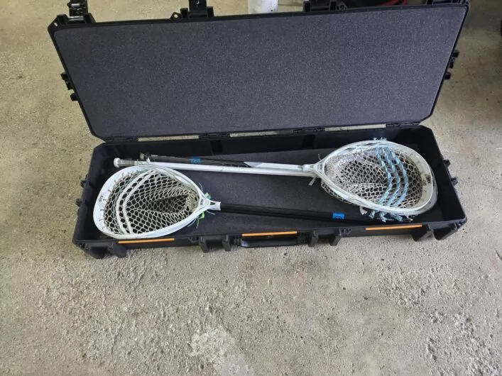 Rifle case with lacrosse goalie sticks
